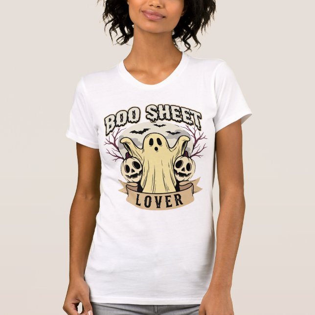 Halloween Boo Sheet Lover Ghost Moon T-Shirt (Front)