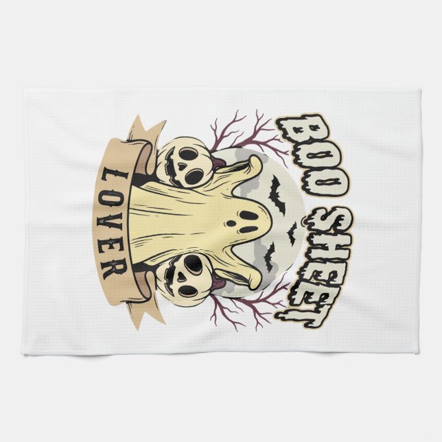 Halloween Boo Sheet Lover Ghost Moon Tea Towel (Horizontal)
