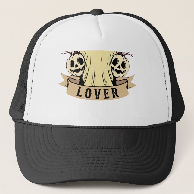 Halloween Boo Sheet Lover Ghost Moon Trucker Hat (Front)