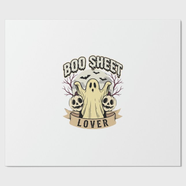 Halloween Boo Sheet Lover Ghost Moon Wrapping Paper (Flat)