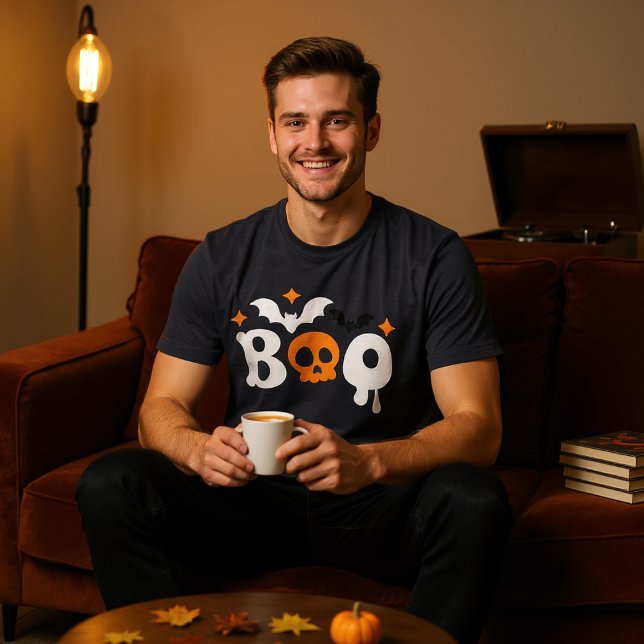 Halloween Boo Skull Bats Modern Typography Tri-Blend Shirt (Creator Uploaded)