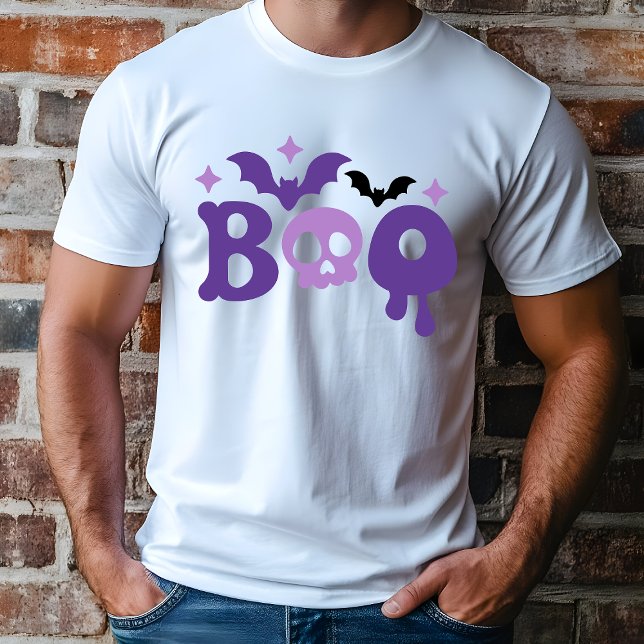 Halloween Boo Skull Bats Modern Typography Tri-Blend Shirt (Creator Uploaded)