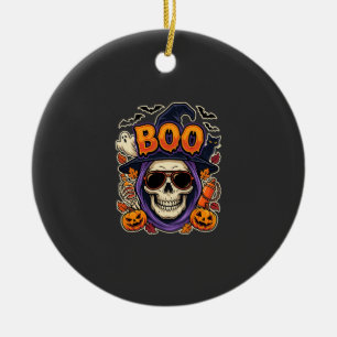 Halloween Boo Skull Sunglasses Vector Ceramic Tree Decoration