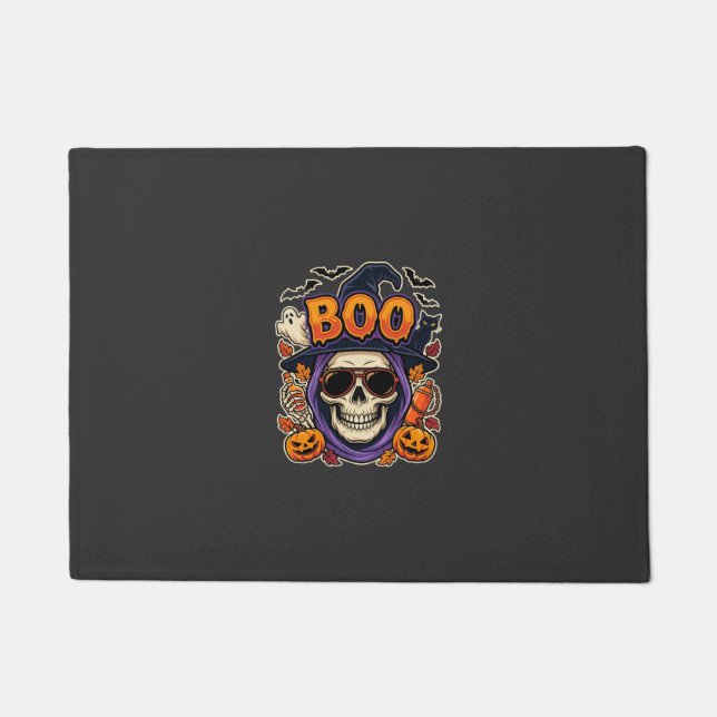 Halloween Boo Skull Sunglasses Vector Doormat (Front)