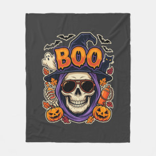 Halloween Boo Skull Sunglasses Vector Fleece Blanket