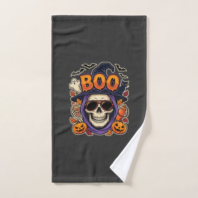 Halloween Boo Skull Sunglasses Vector Hand Towel (Hand Towel)