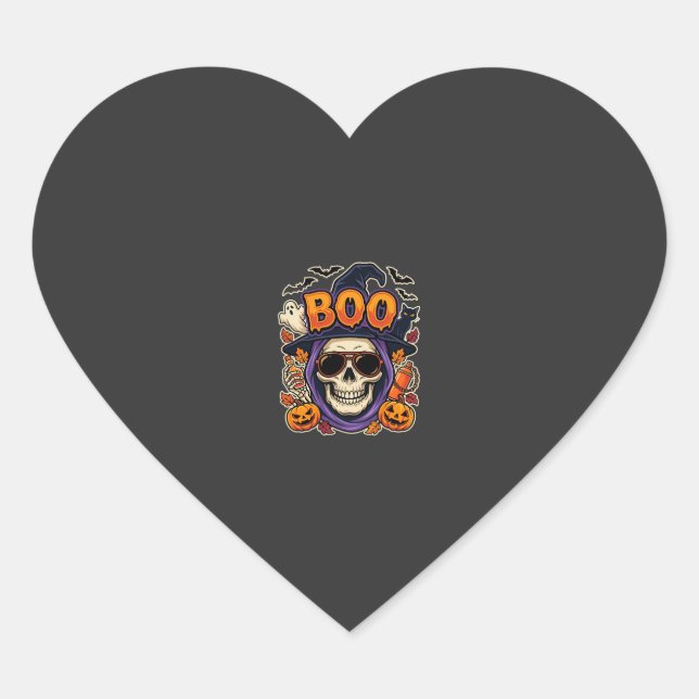 Halloween Boo Skull Sunglasses Vector Heart Sticker (Front)