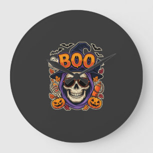 Halloween Boo Skull Sunglasses Vector Large Clock