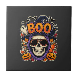 Halloween Boo Skull Sunglasses Vector Tile