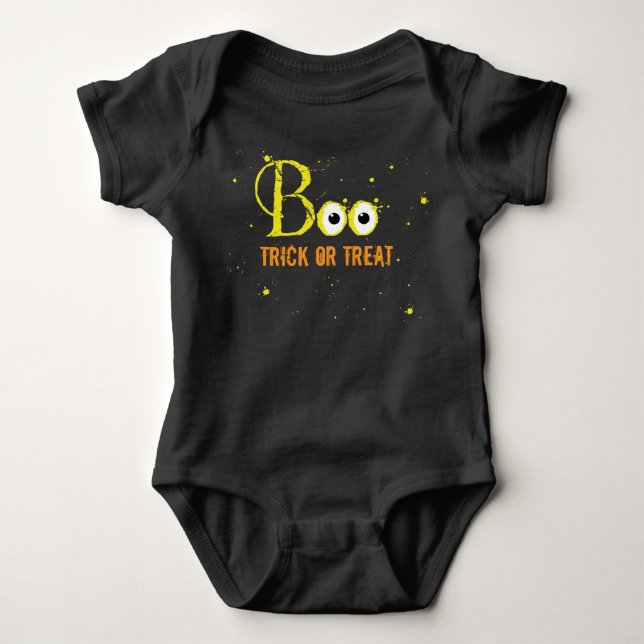 Halloween Boo Spooky Eyes Creepy Trick or Treat Baby Bodysuit (Front)