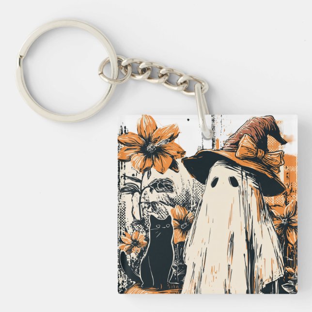 Halloween Boo Spooky Pumpkin Art Key Ring (Front)
