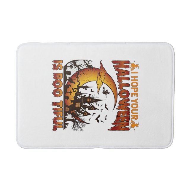 Halloween Boo Tiful Haunted House Crescent Moon Ba Bath Mat (Front)
