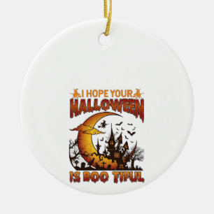 Halloween Boo Tiful Haunted House Crescent Moon Ba Ceramic Tree Decoration