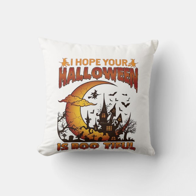 Halloween Boo Tiful Haunted House Crescent Moon Ba Cushion (Front)