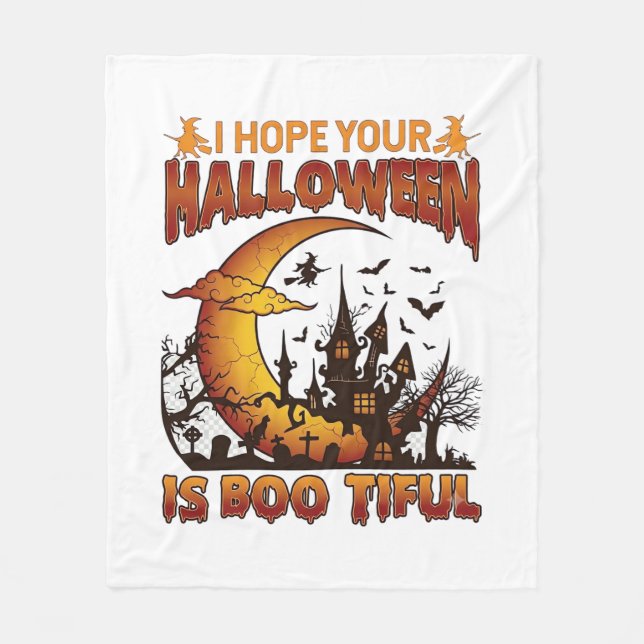 Halloween Boo Tiful Haunted House Crescent Moon Ba Fleece Blanket (Front)