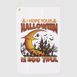 Halloween Boo Tiful Haunted House Crescent Moon Ba Golf Towel