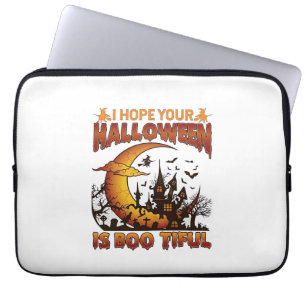 Halloween Boo Tiful Haunted House Crescent Moon Ba Laptop Sleeve