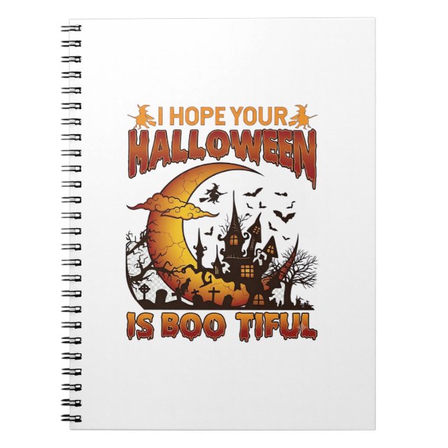 Halloween Boo Tiful Haunted House Crescent Moon Ba Notebook (Front)