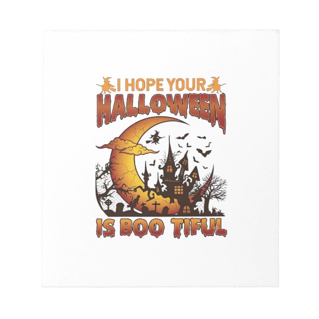 Halloween Boo Tiful Haunted House Crescent Moon Ba Notepad (Front)