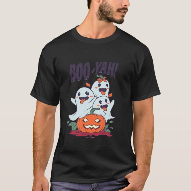 Halloween Boo Yah Funny Ghost Jack o Lantern Pumpk T-Shirt (Front)