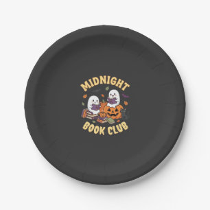 Halloween Book Club Ghost Reading Pumpkin Design_1 Paper Plate