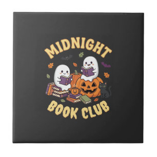 Halloween Book Club Ghost Reading Pumpkin Design_1 Tile