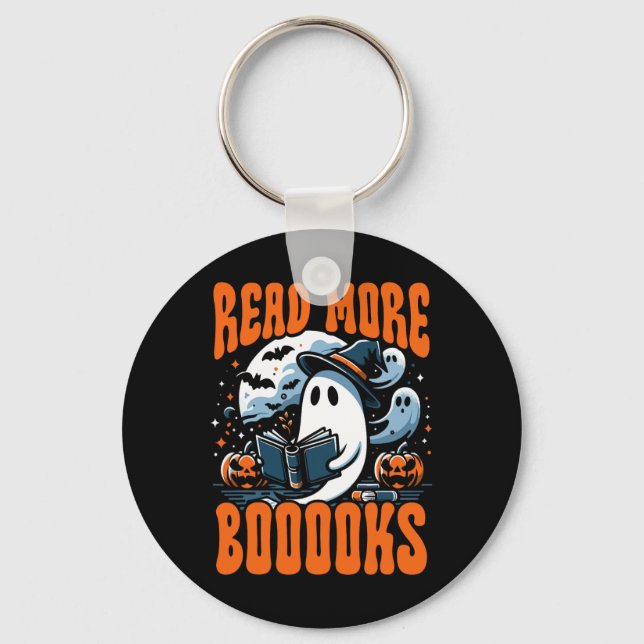 Halloween Book Lover Ghost Boo Pun Read More Boook Key Ring (Front)