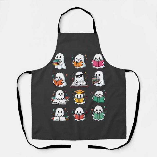 Halloween Book Reading Ghosts Kawaii Library Desig Apron (Front)
