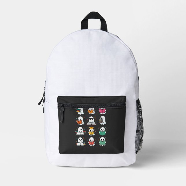 Halloween Book Reading Ghosts Kawaii Library Desig Printed Backpack (Front)