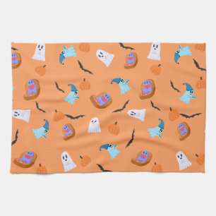 Halloween Bookish Ghost Pumpkin Pattern Tea Towel