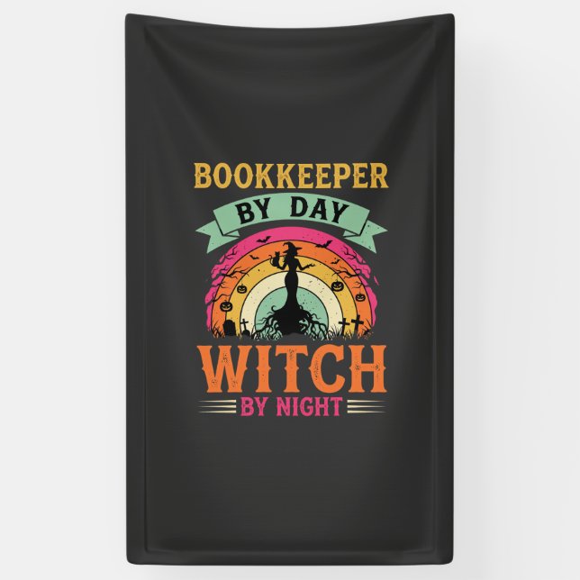 Halloween Bookkeeper by Day Witch by Night Design Banner (Vertical)