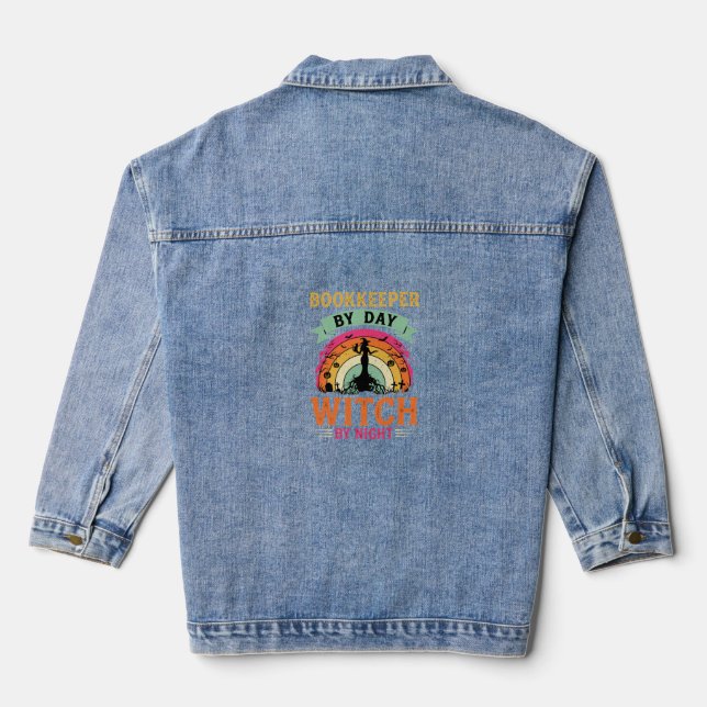 Halloween Bookkeeper by Day Witch by Night Design Denim Jacket (Back)