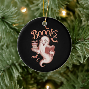 Halloween Books Librarian Teacher Reader Reading Ceramic Tree Decoration