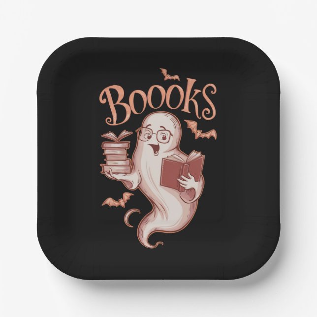 Halloween Books Librarian Teacher Reader Reading Paper Plate (Front)