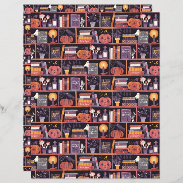 Halloween Bookshelf Scrapbook Paper (Front/Back)