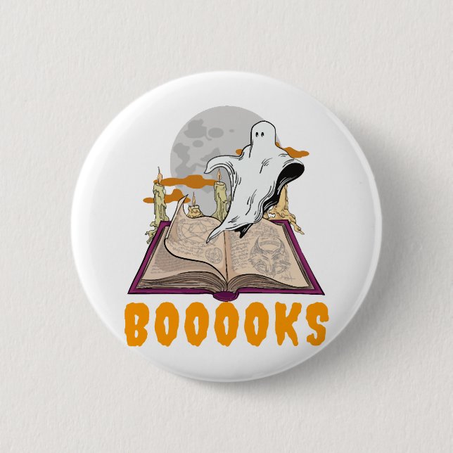 Halloween boooks. Ghost reading halloween 6 Cm Round Badge (Front)