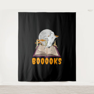 Halloween boooks. Ghost reading halloween Tapestry
