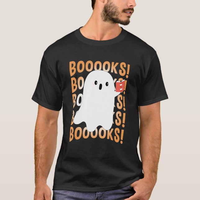 Halloween Booooks Ghost Reading Boo Read Books Lib T-Shirt (Front)