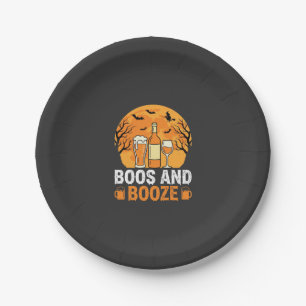 Halloween Boos and Booze Drinking Party Design Paper Plate
