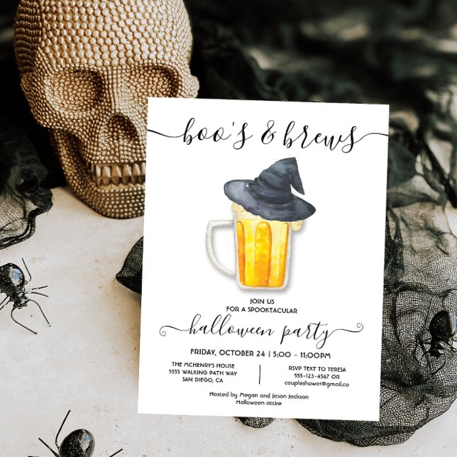 Halloween boo's and brews witches hat beer party   invitation (Creator Uploaded)