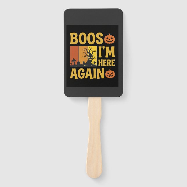 Halloween Boos Im Here Again Retro Graveyard Desig Hand Fan (Front)