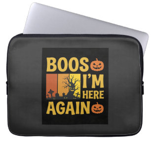 Halloween Boos Im Here Again Retro Graveyard Desig Laptop Sleeve