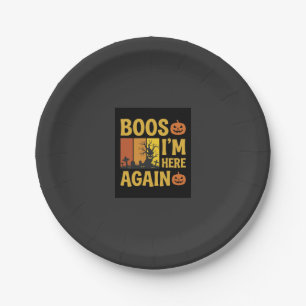 Halloween Boos Im Here Again Retro Graveyard Desig Paper Plate