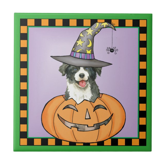 Halloween Border Collie Ceramic Tile (Front)