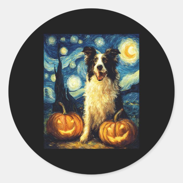 Halloween Border Collie Fall Pumpkin Classic Round Sticker (Front)