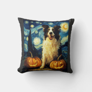 Halloween Border Collie Fall Pumpkin Cushion