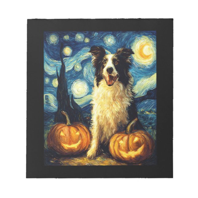 Halloween Border Collie Fall Pumpkin Notepad (Front)