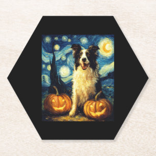 Halloween Border Collie Fall Pumpkin Paper Coaster