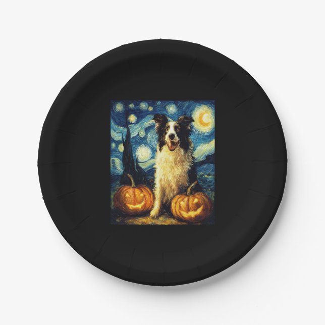 Halloween Border Collie Fall Pumpkin Paper Plate (Front)