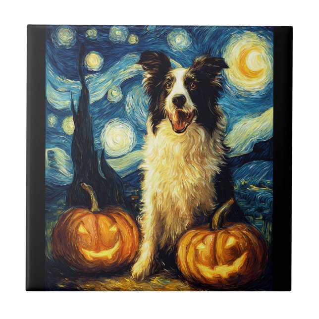 Halloween Border Collie Fall Pumpkin Tile (Front)